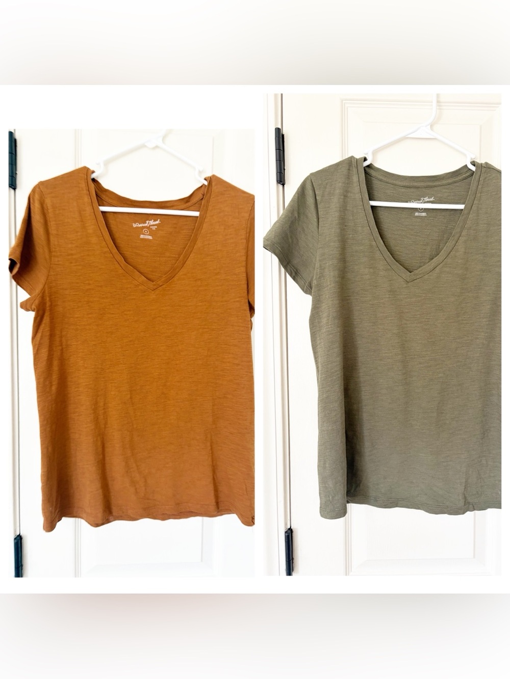Med • Universal thread v neck tee bundle orange and olive green